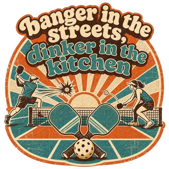 banger in the streets, dinker in the kitchen — pickleball t-shirt design by Bazzai Studio
