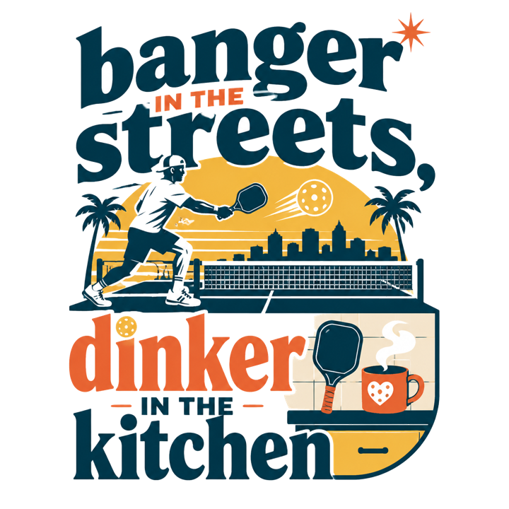 banger in the streets, dinker in the kitchen — pickleball t-shirt design by Bazzai Studio