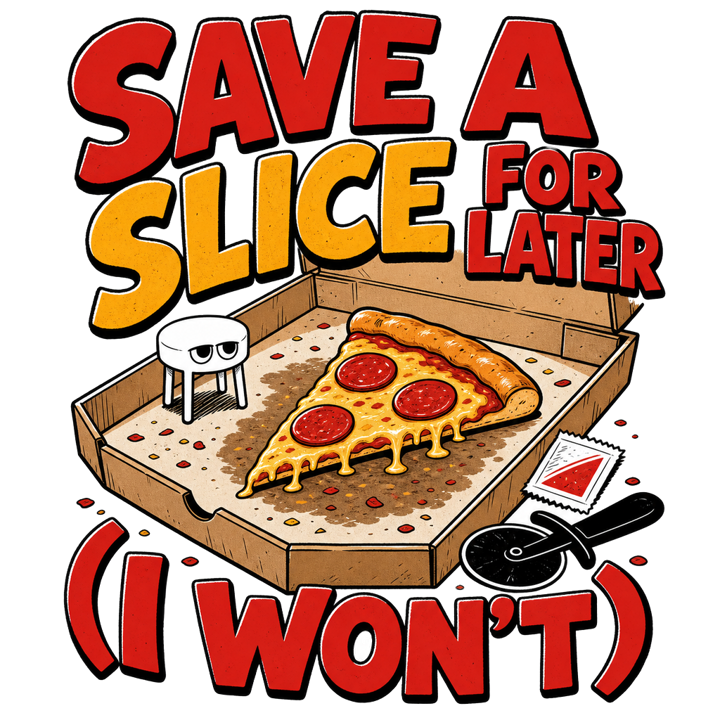 SAVE A SLICE FOR LATER (I WON'T) — pizza fanatics t-shirt design by Bazzai Studio