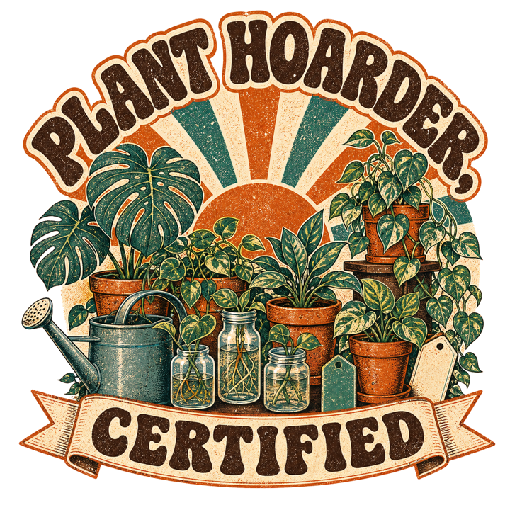 PLANT HOARDER, CERTIFIED — plant lover t-shirt design by Bazzai Studio