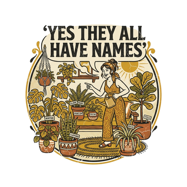 YES THEY ALL HAVE NAMES — plant lover t-shirt design by Bazzai Studio