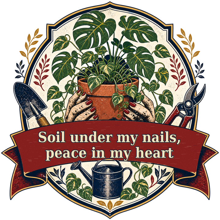 Soil under my nails, peace in my heart — plant mom life t-shirt design by Bazzai Studio