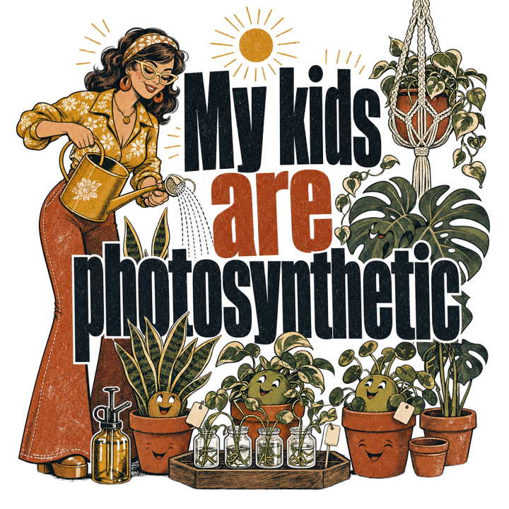 My kids are photosynthetic — plantmom t-shirt design by Bazzai Studio