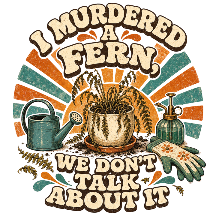 I MURDERED A FERN, WE DON'T TALK ABOUT IT — plantmom t-shirt design by Bazzai Studio