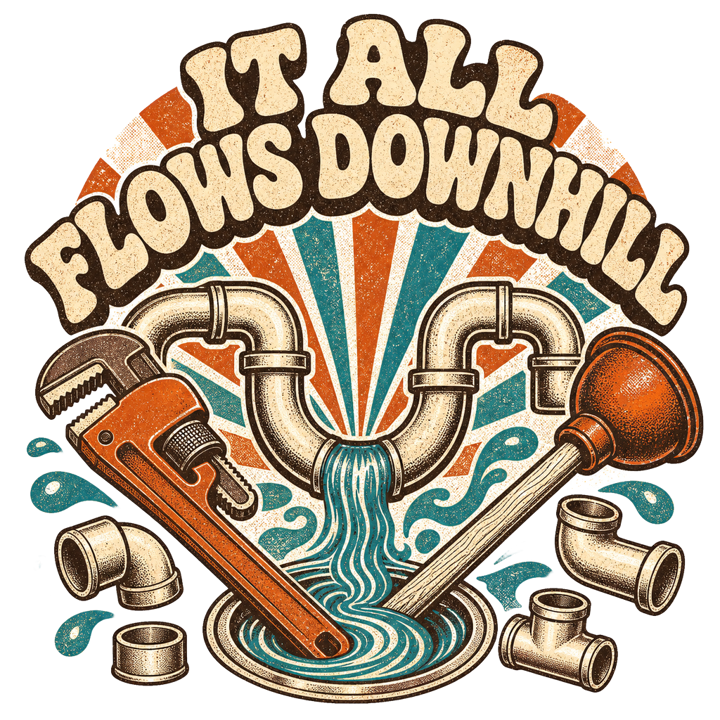 IT ALL FLOWS DOWNHILL — plumber t-shirt design by Bazzai Studio