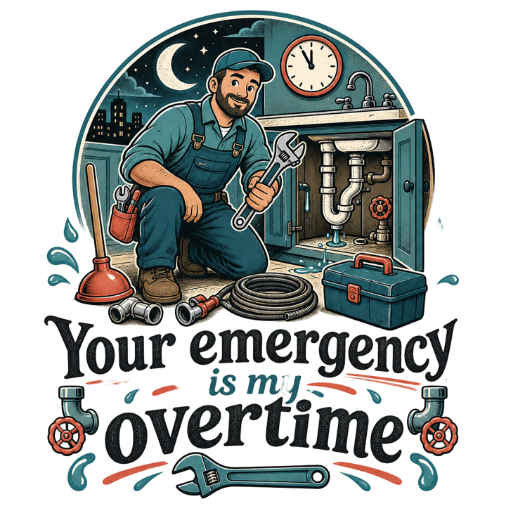 Your emergency is my overtime — plumber t-shirt design by Bazzai Studio