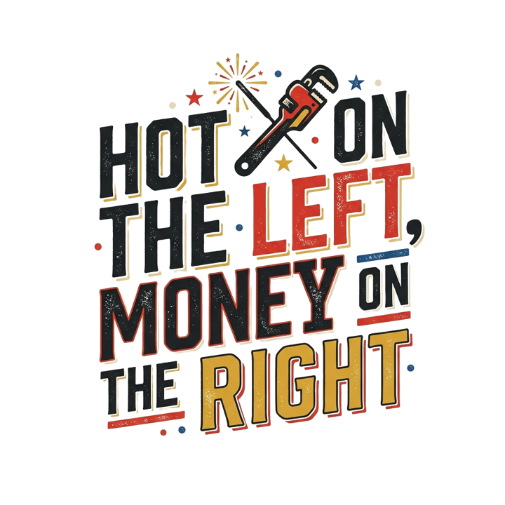 Hot on the left, money on the right — plumber trade t-shirt design by Bazzai Studio