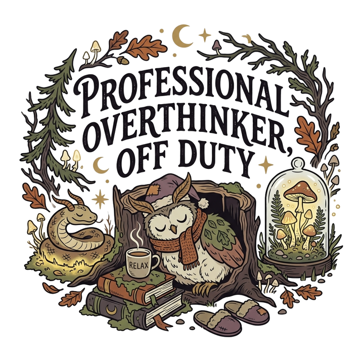 PROFESSIONAL OVERTHINKER, OFF DUTY — relax chill life t-shirt design by Bazzai Studio