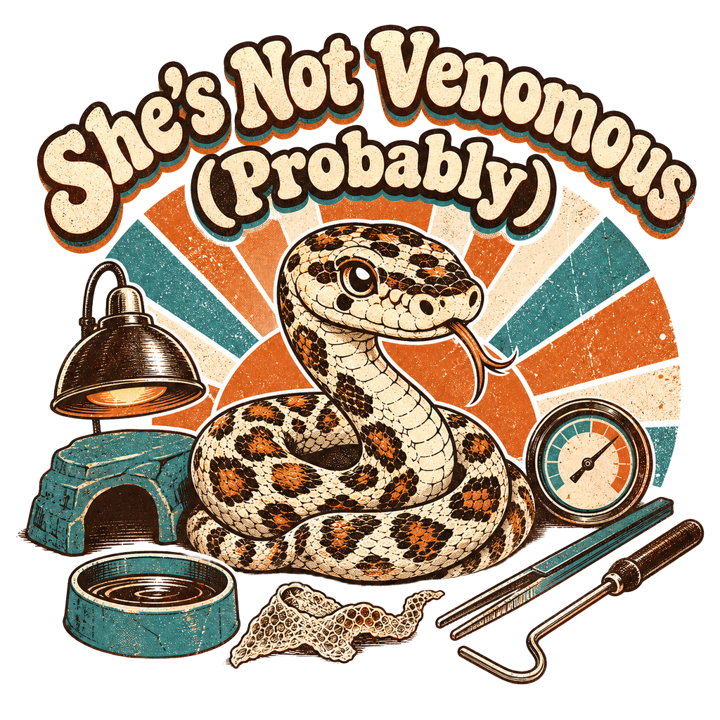 She's Not Venomous (Probably) — reptile t-shirt design by Bazzai Studio