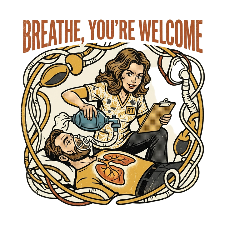 Breathe, you're welcome — respiratory t-shirt design by Bazzai Studio