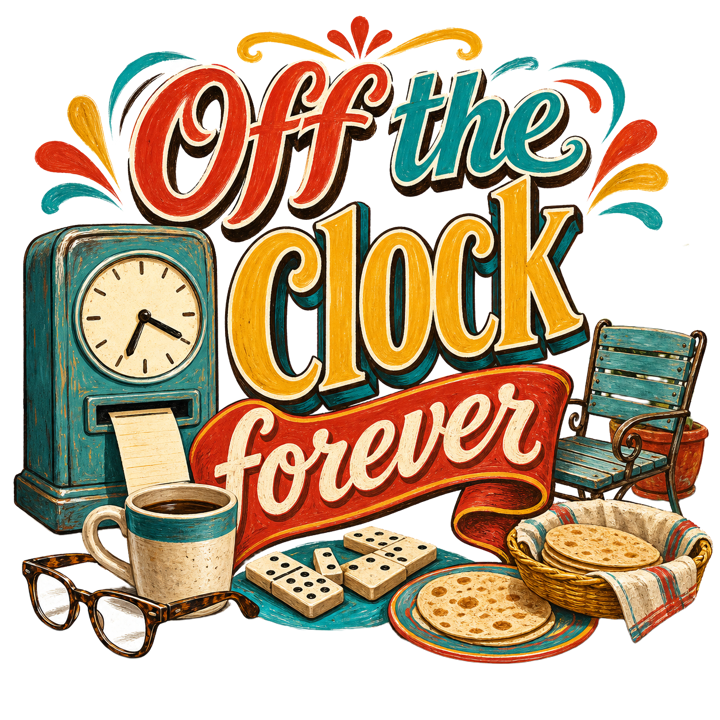 Off the clock forever — retired life zero plans t-shirt design by Bazzai Studio