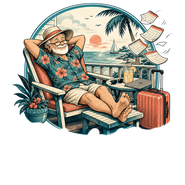 Out of office. Permanently. — retired t-shirt design by Bazzai Studio