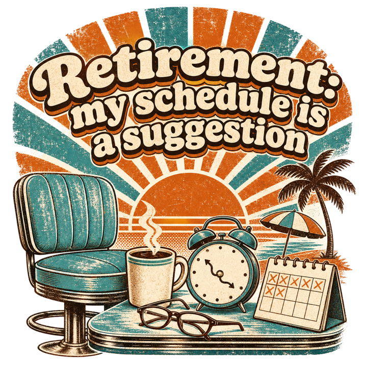 Retirement: my schedule is a suggestion — retired life zero plans t-shirt design by Bazzai Studio