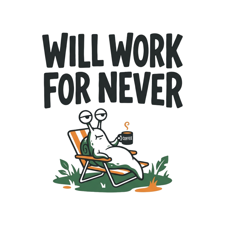 Will work for never — retired life zero plans t-shirt design by Bazzai Studio