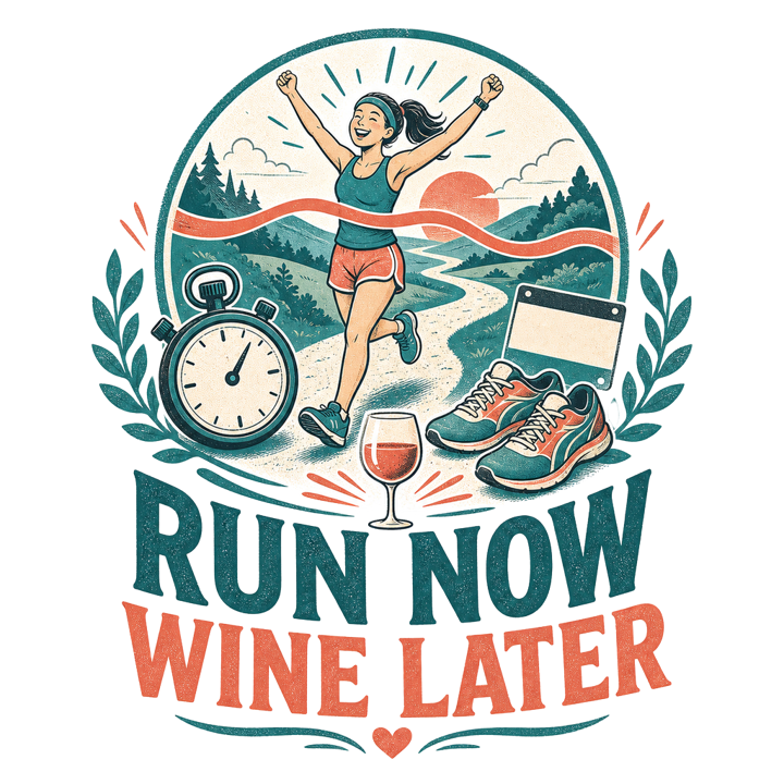 RUN NOW WINE LATER — running t-shirt design by Bazzai Studio