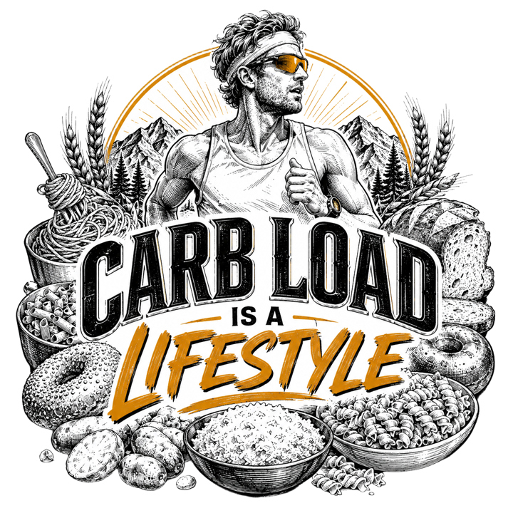 CARB LOAD IS A LIFESTYLE — running life t-shirt design by Bazzai Studio