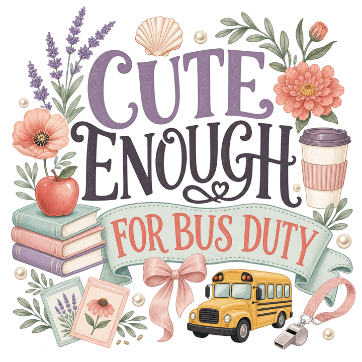 CUTE ENOUGH FOR BUS DUTY — soft feminine gifts t-shirt design by Bazzai Studio