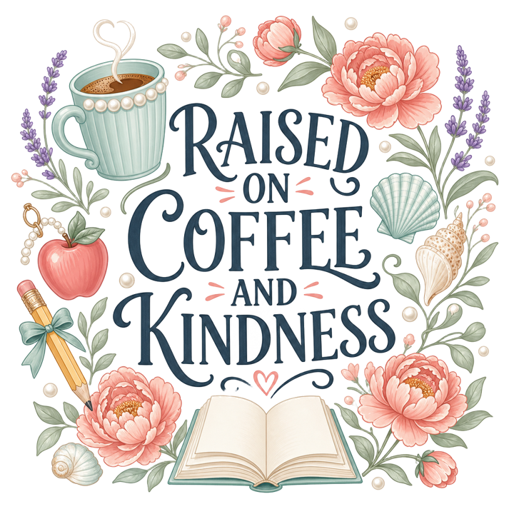 RAISED ON COFFEE AND KINDNESS — soft feminine gifts t-shirt design by Bazzai Studio