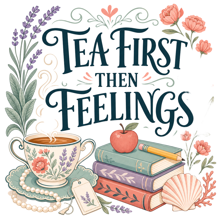 TEA FIRST THEN FEELINGS — soft feminine gifts t-shirt design by Bazzai Studio