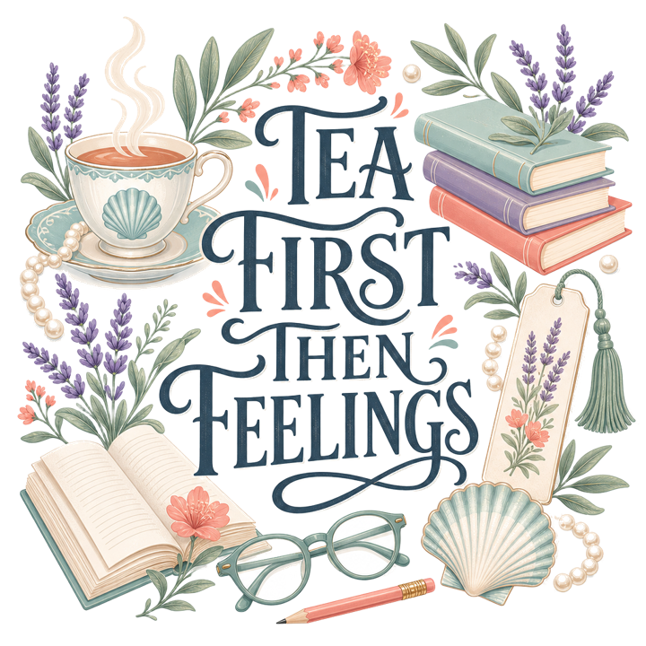 TEA FIRST THEN FEELINGS — soft feminine gifts t-shirt design by Bazzai Studio