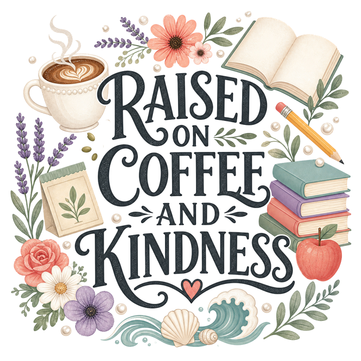 RAISED ON COFFEE AND KINDNESS — soft feminine gifts t-shirt design by Bazzai Studio
