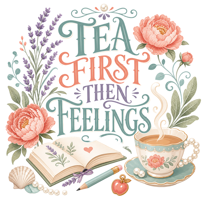 TEA FIRST THEN FEELINGS — soft feminine gifts t-shirt design by Bazzai Studio