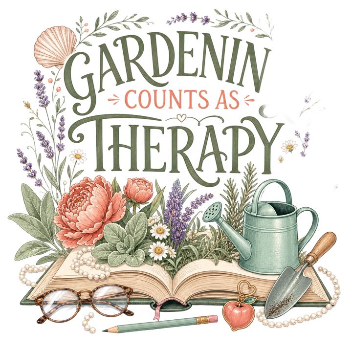 GARDENING COUNTS AS THERAPY — soft feminine gifts t-shirt design by Bazzai Studio