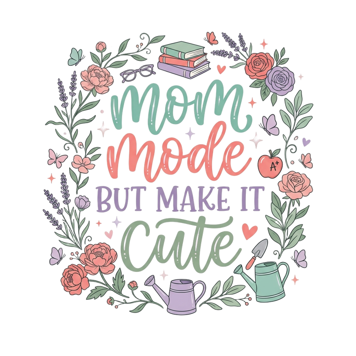 MOM MODE BUT MAKE IT CUTE — soft feminine gifts t-shirt design by Bazzai Studio