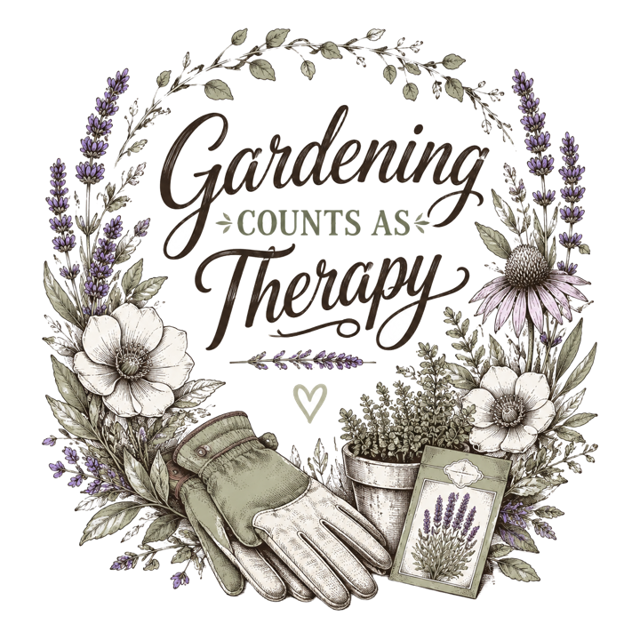 Gardening Counts As Therapy — soft feminine gifts t-shirt design by Bazzai Studio