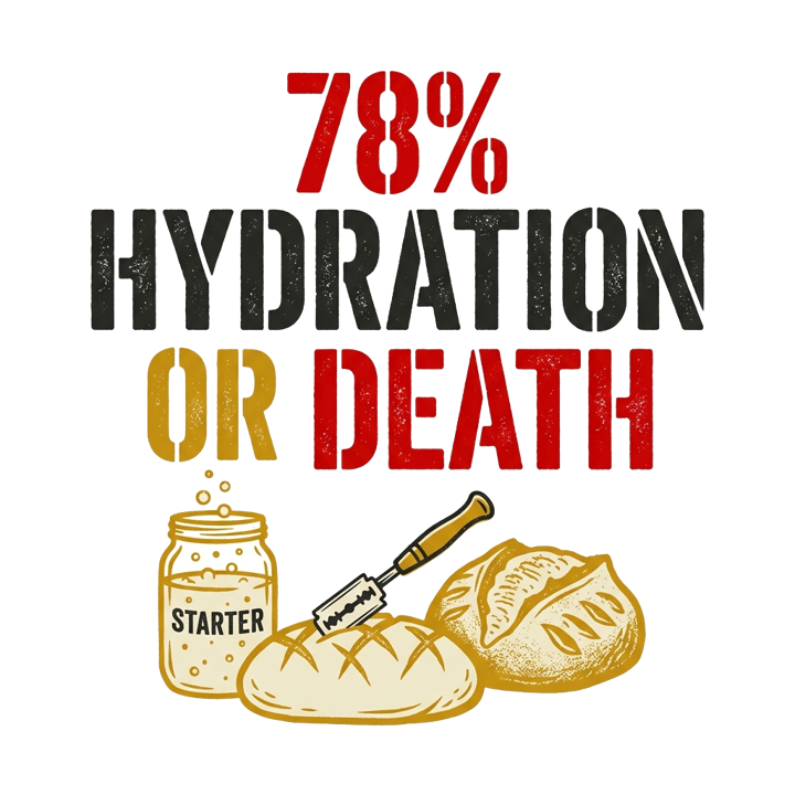 78% HYDRATION OR DEATH — sourdough t-shirt design by Bazzai Studio
