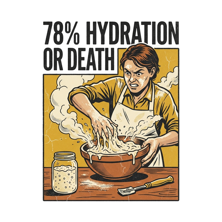 78% HYDRATION OR DEATH — sourdough t-shirt design by Bazzai Studio
