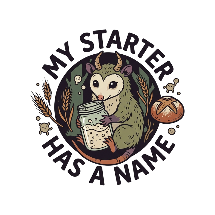 MY STARTER HAS A NAME — sourdough bakers t-shirt design by Bazzai Studio