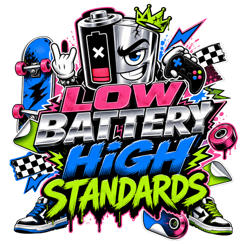 LOW BATTERY HIGH STANDARDS — art by Bazzai Studio