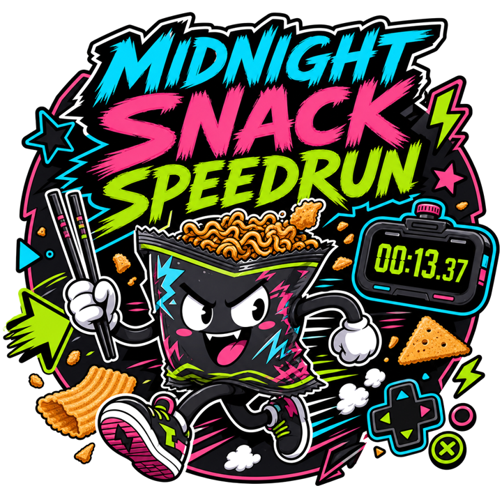 Midnight Snack Speedrun — streetwear sticker humor t-shirt design by Bazzai Studio