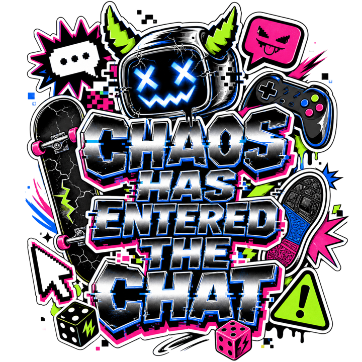 CHAOS HAS ENTERED THE CHAT — streetwear sticker humor t-shirt design by Bazzai Studio