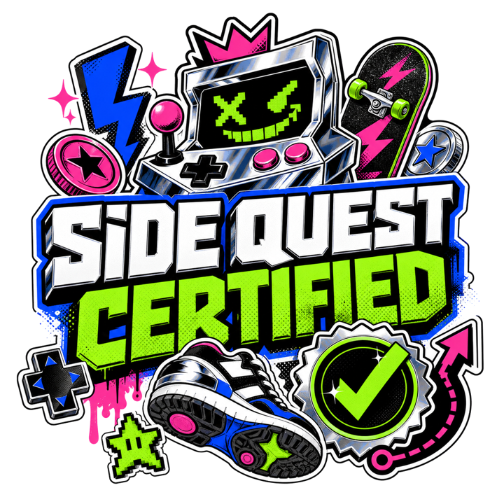 SIDE QUEST CERTIFIED — streetwear sticker humor t-shirt design by Bazzai Studio