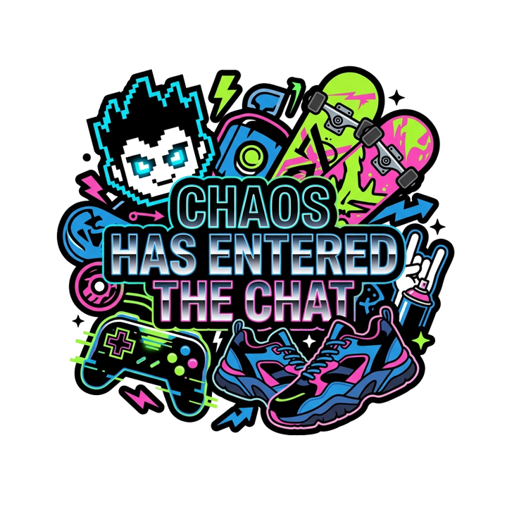 CHAOS HAS ENTERED THE CHAT — streetwear sticker humor t-shirt design by Bazzai Studio