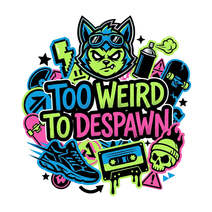TOO WEIRD TO DESPAWN — streetwear sticker humor t-shirt design by Bazzai Studio