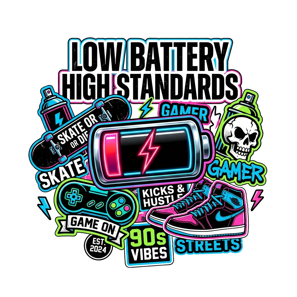 LOW BATTERY HIGH STANDARDS — art by Bazzai Studio
