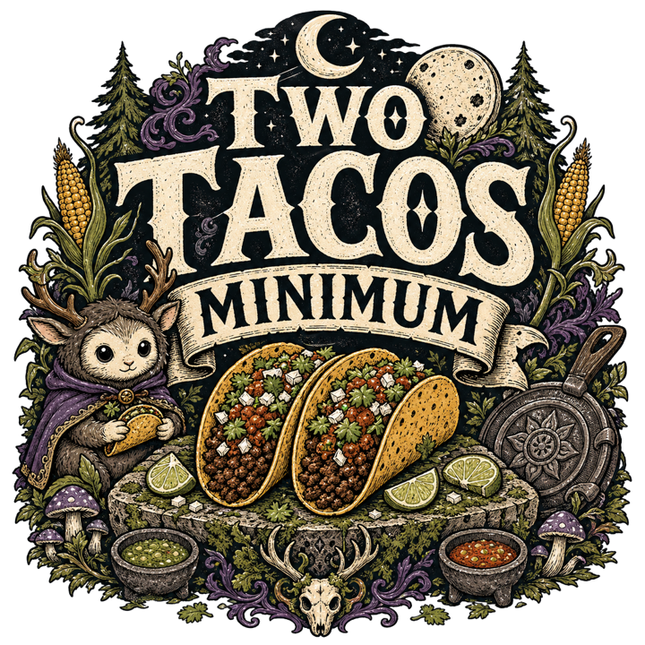 TWO TACOS MINIMUM — taco t-shirt design by Bazzai Studio