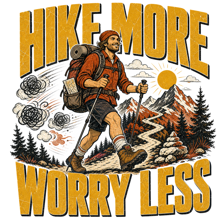 HIKE MORE WORRY LESS — hiking t-shirt design by Bazzai Studio