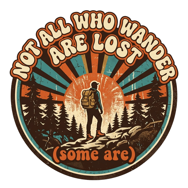 NOT ALL WHO WANDER ARE LOST (some are) — hiking t-shirt design by Bazzai Studio