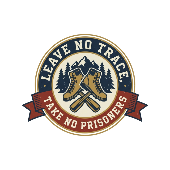 leave no trace, take no prisoners — trail life t-shirt design by Bazzai Studio
