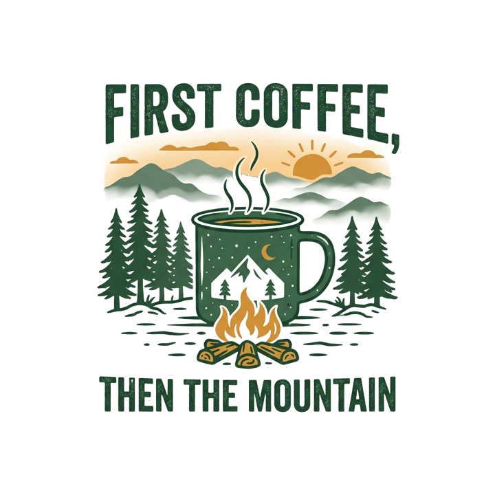Camping Coffee — hiking t-shirt design by Bazzai Studio