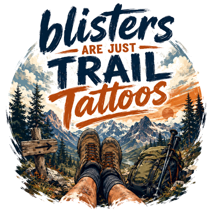 blisters are just trail tattoos — trail life t-shirt design by Bazzai Studio