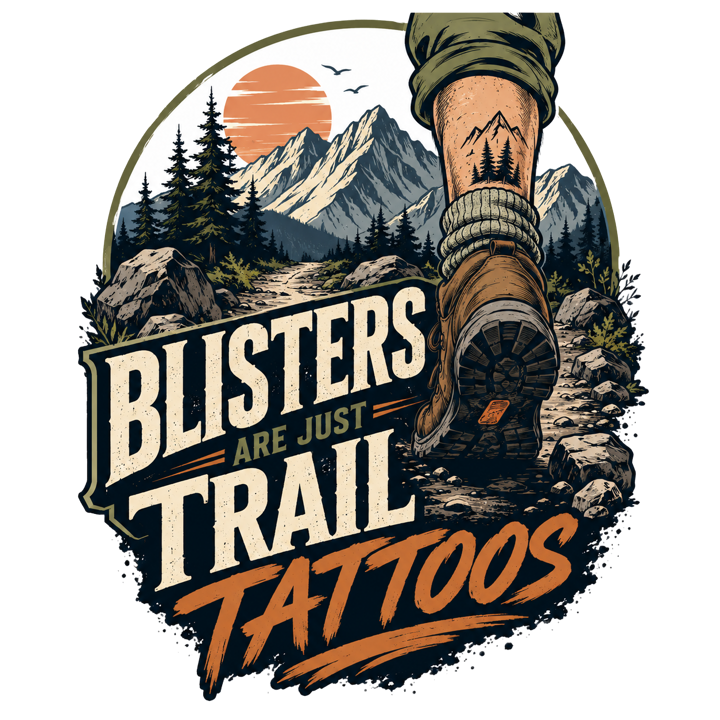 blisters are just trail tattoos — trail life t-shirt design by Bazzai Studio
