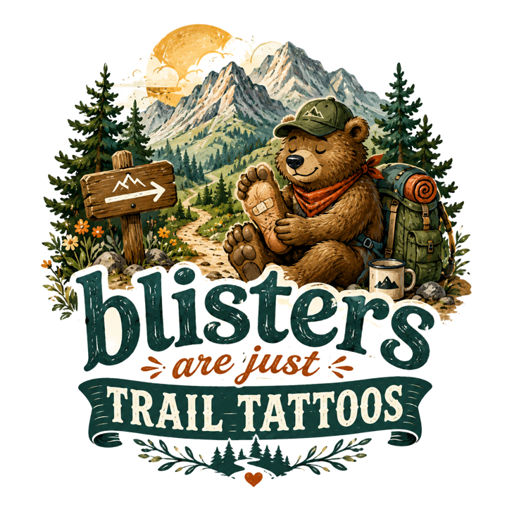 blisters are just trail tattoos — trail life t-shirt design by Bazzai Studio