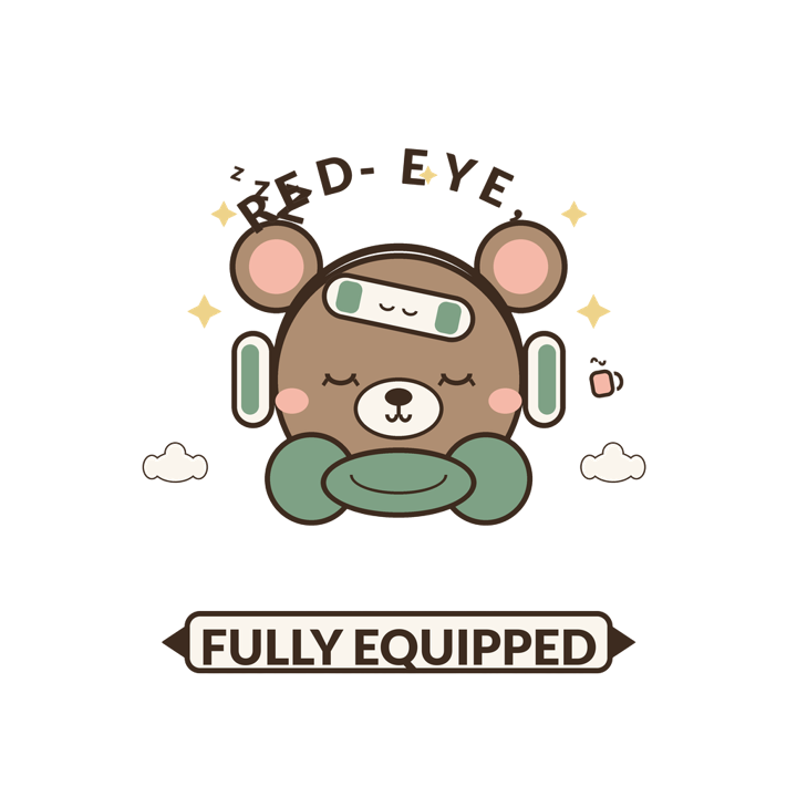 RED-EYE, FULLY EQUIPPED — travel sleep life t-shirt design by Bazzai Studio