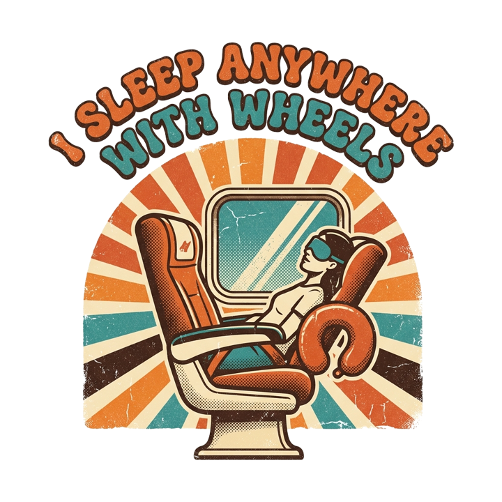 I SLEEP ANYWHERE WITH WHEELS — travel sleep life t-shirt design by Bazzai Studio