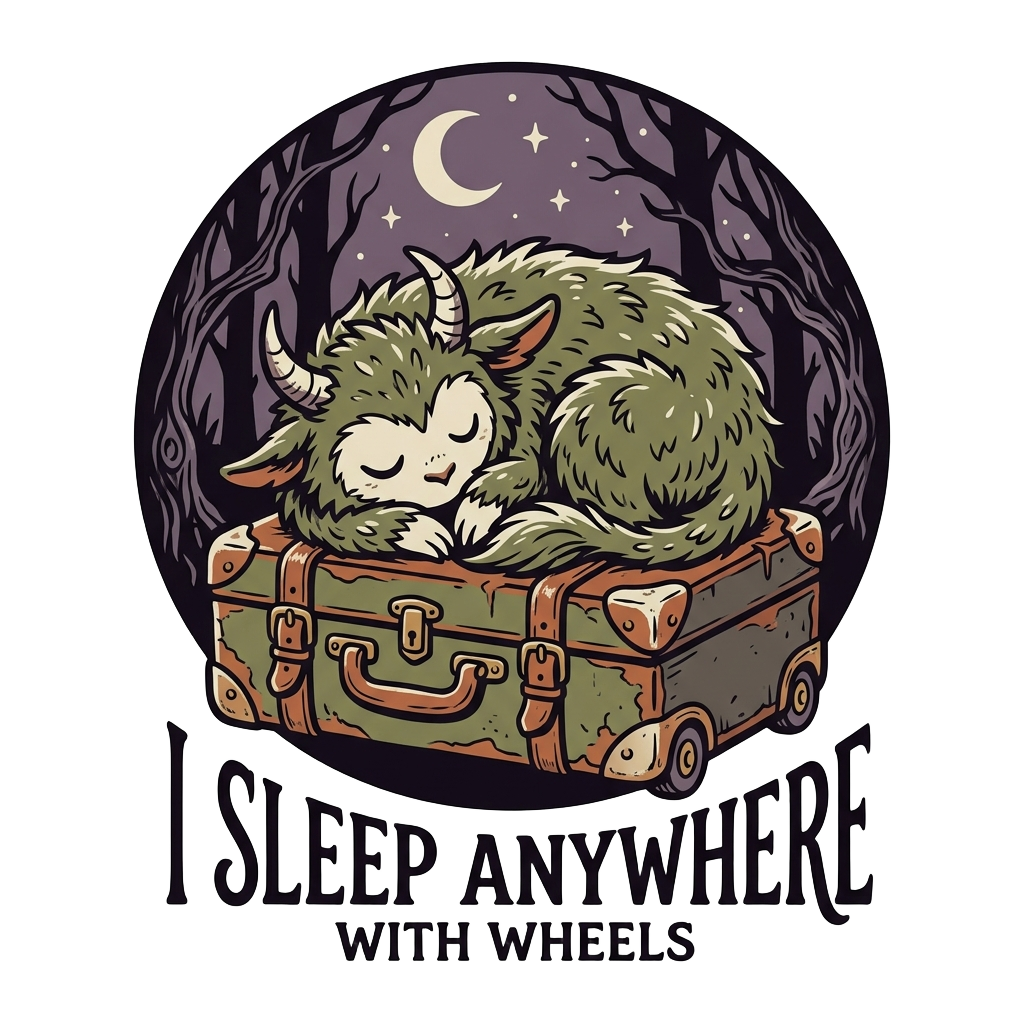 I SLEEP ANYWHERE WITH WHEELS — art by Bazzai Studio